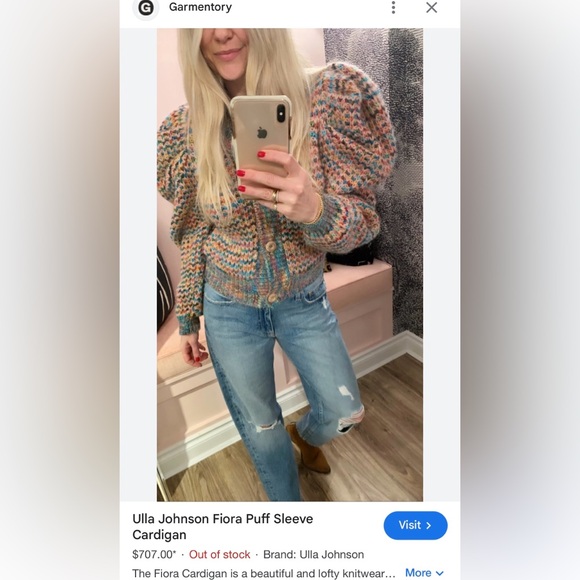 NWT Ulla Johnson Fiora Wool Puff Sleeve Kid Mohair Rainbow Cardigan Size Small - Picture 4 of 10